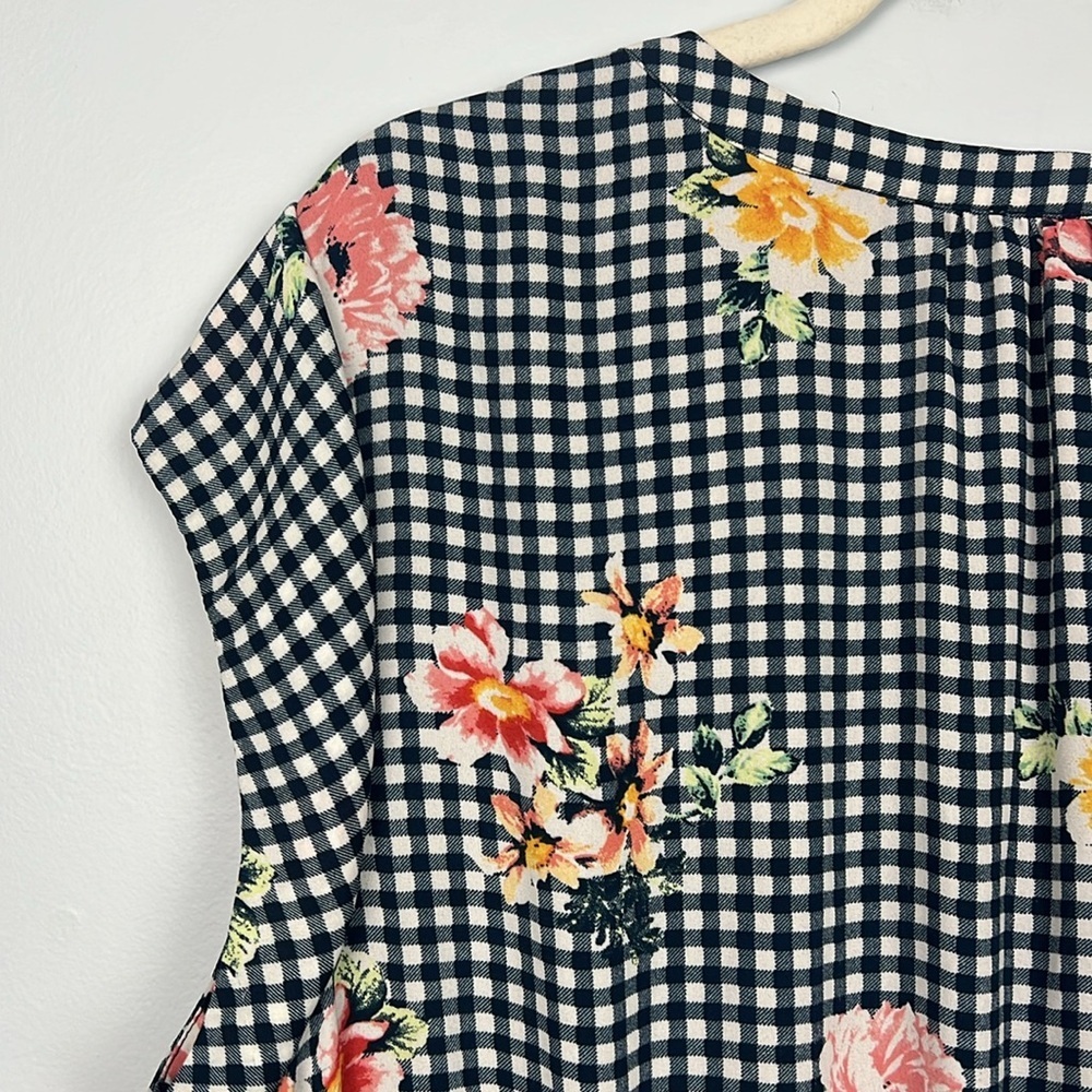 DR2 plus size 3X gingham and floral drawstring waist summer dress - Picture 9 of 9